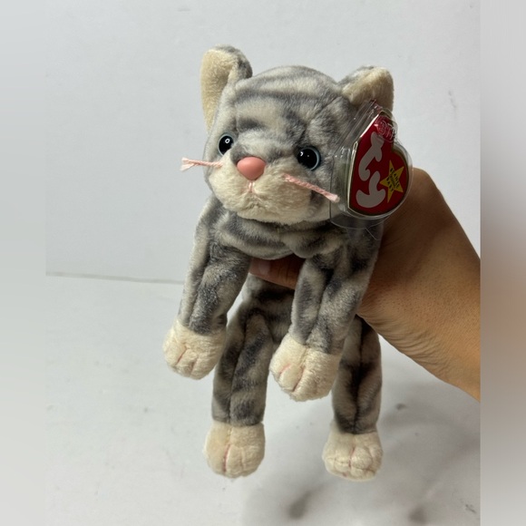 TY Beanie Baby Silver Tabby Cat Plush Vintage Rare - Picture 1 of 9